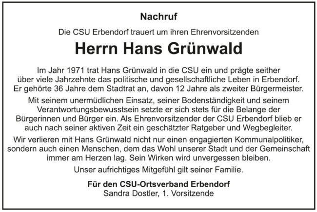 Nachruf Hans Grünwald Nachruf Hans Grünwald